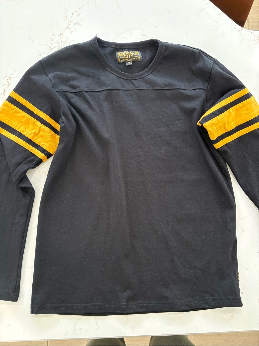Black Long-Sleeve Crewneck with Gold Sleeve Stripes - Steel City